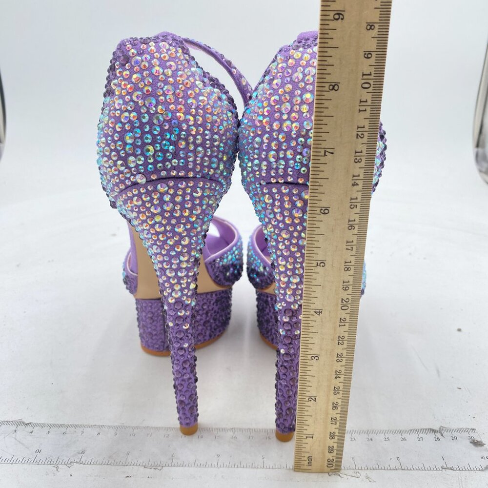 XYD Light Purple Sparkling Bejeweled Platform Evening Heels Peep Toe Sandals - Picture 5 of 8